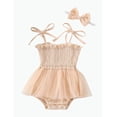 thumbnail image 1 of REDARER Muslin Smocked Tie Strap Sleeveless Summer Tulle Romper & Headband Set ( Baby Girls) 2-Piece,12-18 Months, 1 of 7
