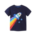 thumbnail image 1 of REDARER Navy Space Rocket Rainbow Graphic Crew Neck Boys Soft Cotton Short Sleeve Casual Summer Tee, 1 of 2