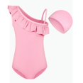 thumbnail image 1 of REDARER One Shoulder Ruffle Solid One Piece Swimsuit with Swim Cap, Girls UPF 50+ Sun Protective Swimwear for Toddler & Kids,7-8 Years, 1 of 4