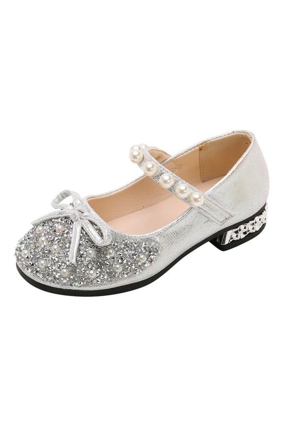 Performance Dance Shoes for Girls Childrens Shoes Pearl Rhinestones Shining Shoes,Size 9-9.5 Years