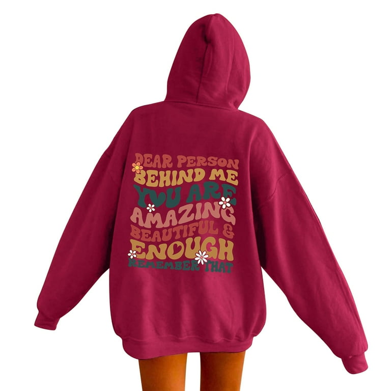 REDARER Plus Size with Pockets Hoodies For Women Word Graphic Sweatshirts For Women Fashion Casual Vintage Hoodie Trendy Sweatshirts Kawaii Preppy Clothes Long Sleeve Sweatshirt Tops Red XL Female Wal...