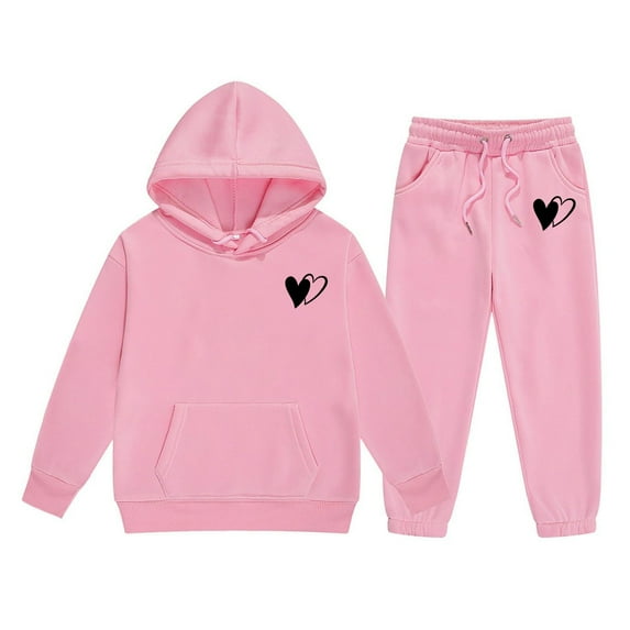 REDARER Fleece Hoodie and Joggers Set, Cozy Winter Outfit with Heart Print, Plush Lined Casual Kids Clothes for Boys and Girls,Size:3-4 Years