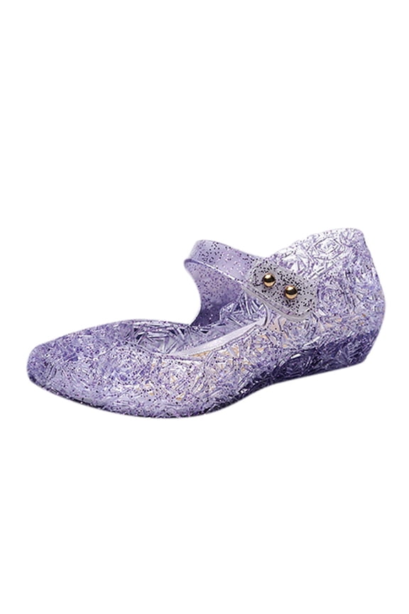 Princess Mary Jane Glitter Hollow Floral Jelly Ankle Strap, Closed Toe Low Wedge Heel Clear, (Toddler & Girls'),2.5-3 Years