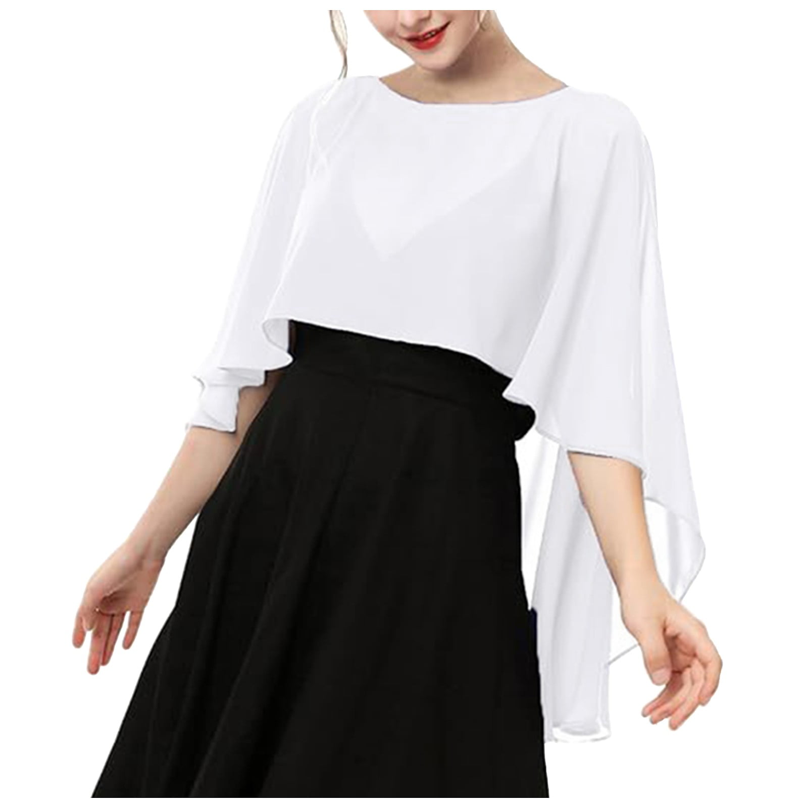 REDARER Womens Shrug with Fringe Small Dolly Scarf for Head Crew Neck Dress Shrug Soft Chiffon Scarve Wraps Ladies Accessories Shoulder Double Shrugs White Shawl Plus Size Shawls for Women One Size