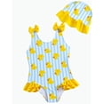 thumbnail image 1 of REDARER Stripe Print Ruffle Bow One Piece Swimsuit & Sun Hat Set (Toddler Girls) 2-Piece,6-7 Years, 1 of 8