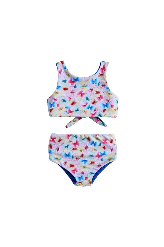Summer Girls Cartoon Printed Two Piece Swimwear Reversible Swimsuit Bikini Set,Girls Swimsuit,2-3 Years