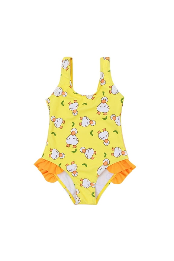 Summer Girls Cartoon Prints Ruffles 1 Piece Swimwear Beach Onesie Swimsuit Bikini,Girls Swimsuit,18-24 Months