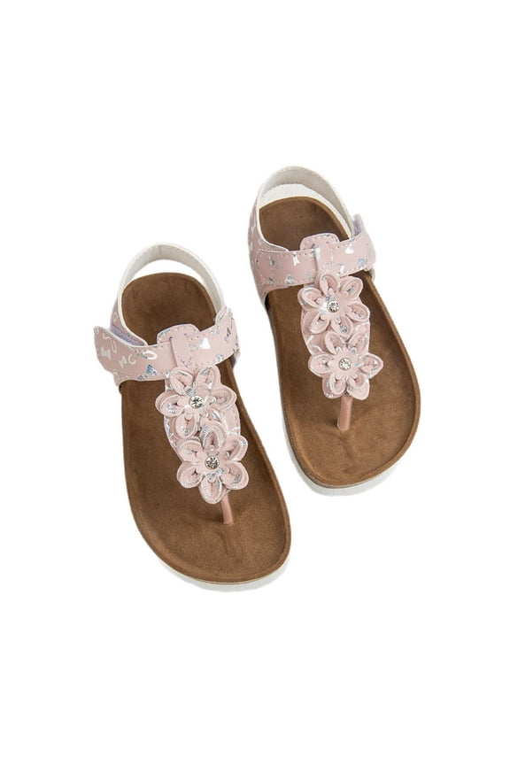 Summer Girls' Casual Open Toe Floral On Cork Lightweight Beach Sandals Flip Flops,3-3.5 Years