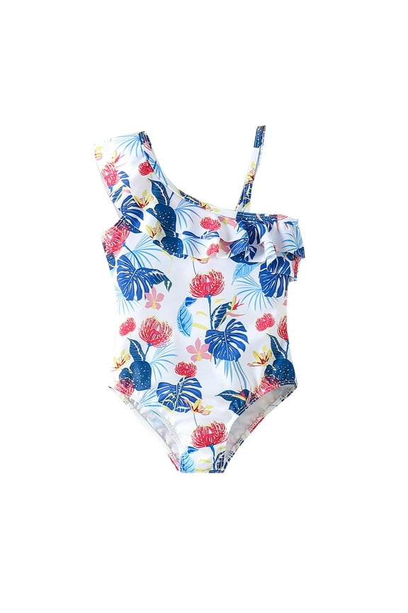Summer Girls Ruffles 1 Piece Swimwear Floral Prints Beach Onesie Swimsuit Bikini,Girls Swimsuit,3-4 Years