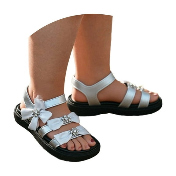 REDARER Summer Girls' Shiny Satin Bowknot Shoes Roman Beach Shoes Sandals,3.5-4 Years