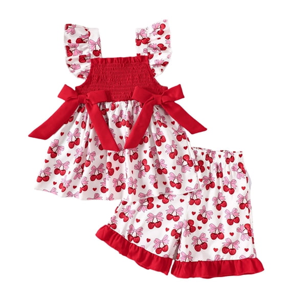 REDARER Summer Toddler Girls Fly Sleeve Watermelon Prints Vest T Shirt Tops Ruffles Shorts Outfits,2-3 Years