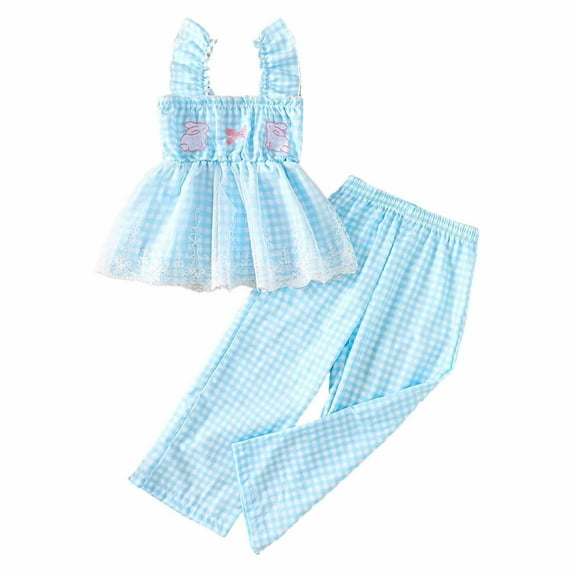 REDARER Summer Toddler Girls Sleeveless Cartoon Embroider T Shirt Tops Pants Outfits,3-4 Years