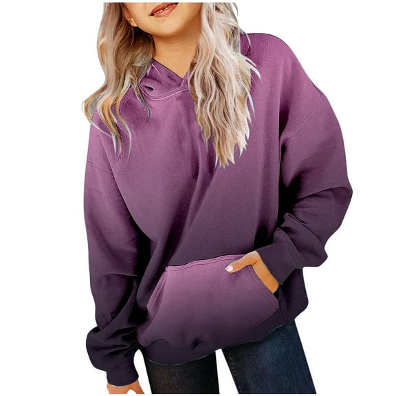 REDARER Teen Girls Y2K Hoodie, Trendy Oversized Gradient Sweatshirt, Preppy Pullover with Pocket, Soft Long Sleeve Loungewear,for 11-12 Years