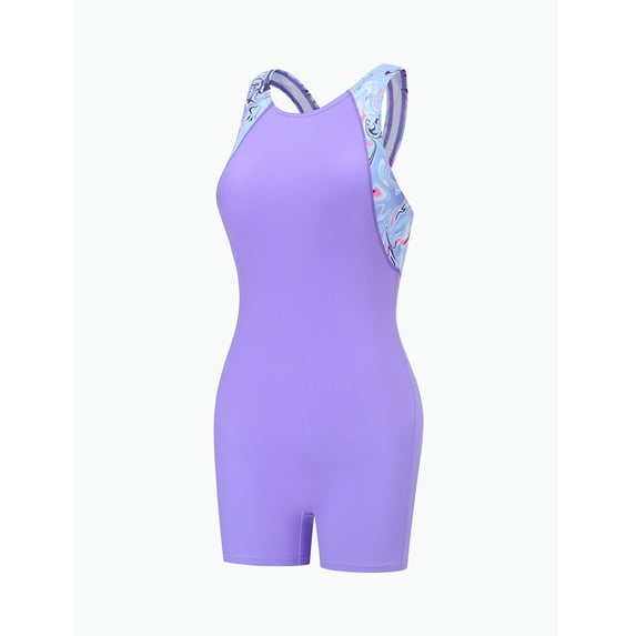 REDARER Tie Dye Print Racerback Athletic Training Full Coverage Boyleg One Piece Swimsuit (Girls),10-11 Years