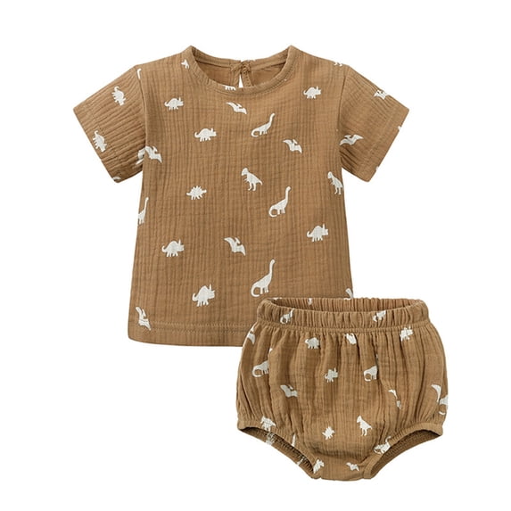 REDARER Toddler 2-Piece Summer Outfit, Bird Print Muslin Short Sleeve Top & Bloomer Shorts, Casual Playwear Set,18-24 Months