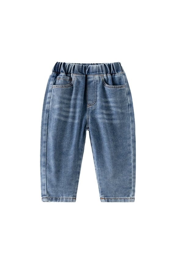 Toddler Blue Washed Denim Pants, Elastic Waist Casual Jeans for Boys & Girls,18-24 Months
