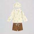 thumbnail image 1 of REDARER Toddler Boys' 3-Piece Swim Set – Cream Moon Print Long-Sleeve Rash Guard + Trunks + Matching Swim Cap, UV-Protective Beach Swimwear,2-3 Years, 1 of 9