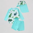thumbnail image 1 of REDARER Toddler Boys 3-Piece Swim Set – Cute Print Long Sleeve Rash Guard, Swim Trunks & Matching Hat, UPF 50+ Sun Protection for Summer Beach Pool Outfit,18-24 Months, 1 of 9