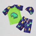 thumbnail image 1 of REDARER Toddler Boys' 3-Piece Swim Set – Dinosaur Print Short-Sleeve Rash Guard + Trunks + Matching Swim Cap, Beach Bathing Suit,3-4 Years, 1 of 7