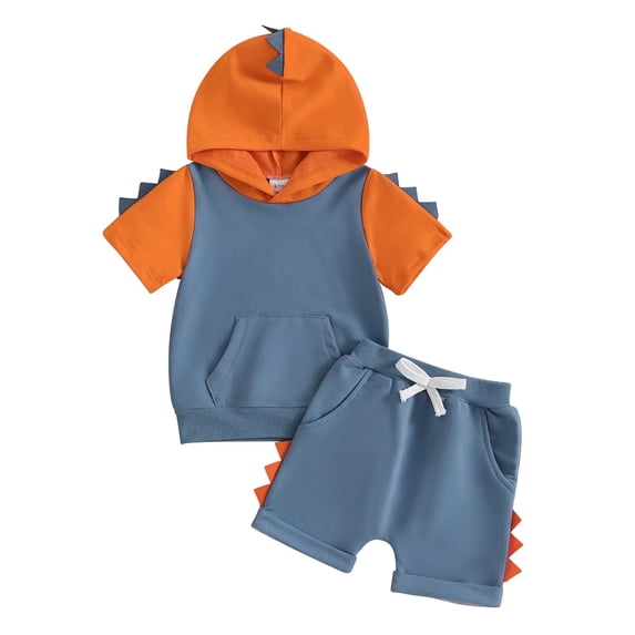 REDARER Toddler Boys Dinosaur Spikes 2 Piece Outfit Short Sleeve Hoodie Shorts Casual Playwear Set,2-3 Years