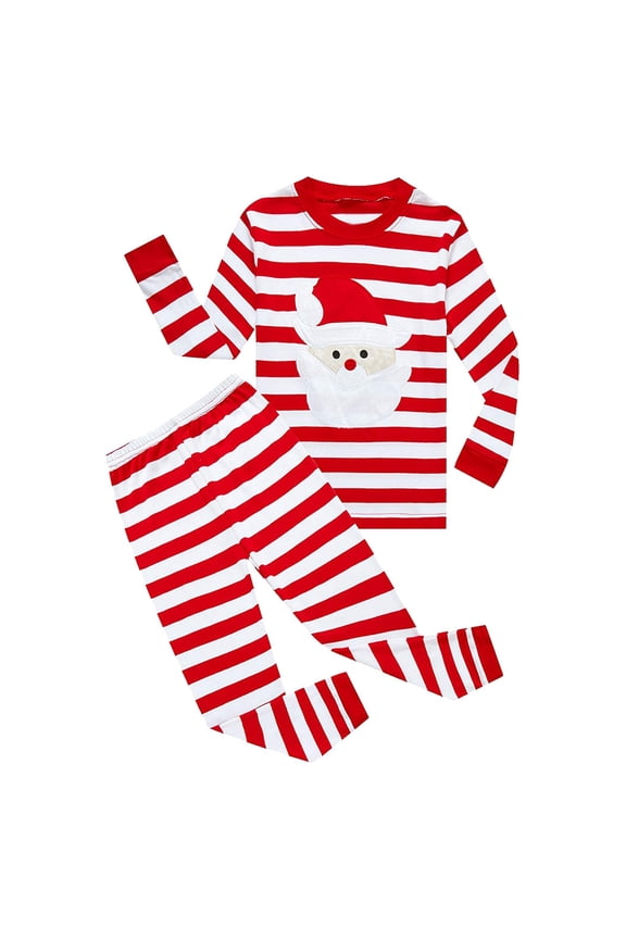 Toddler Boys Girls Pajamas Christmas Santa Pattern Kids Striped Pants 2 Piece Pj's Long Sleeve Sleepwear Xmas Clothes Set Outfits,Kids Clothing,Size:7-8 Years