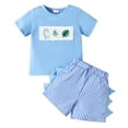 thumbnail image 1 of REDARER Toddler Boys Girls Short Sleeve Cartoon Dinosaur Prints T Shirt Pullover Tops Striped Shorts Outfits,6-12 Months, 1 of 6