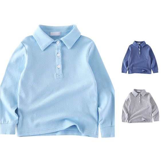 REDARER Toddler Boys Long Sleeve Polo Shirt Solid Soft Button Front Kids Spring Fall School Uniform Tops,3-4 Years