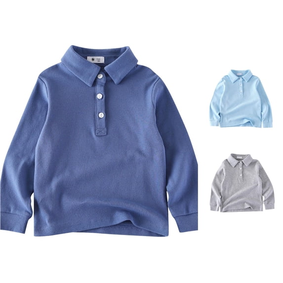 REDARER Toddler Boys Long Sleeve Polo Shirt Solid Soft Button Front Kids Spring Fall School Uniform Tops,4-5 Years