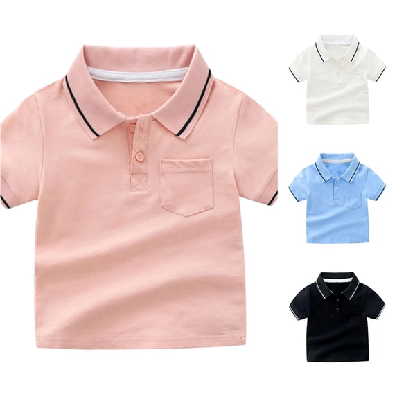 REDARER Toddler Boys Striped Collar Short Sleeve Pocket Polo Solid Soft Kids School Uniform Tops,2-3 Years