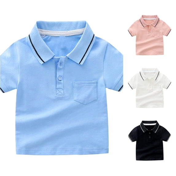 REDARER Toddler Boys Striped Collar Short Sleeve Pocket Polo Solid Soft Kids School Uniform Tops,5-6 Years