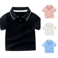 thumbnail image 1 of REDARER Toddler Boys Striped Collar Short Sleeve Pocket Polo Solid Soft Kids School Uniform Tops,7-8 Years, 1 of 6