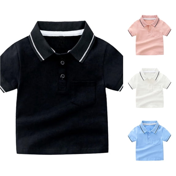 REDARER Toddler Boys Striped Collar Short Sleeve Pocket Polo Solid Soft Kids School Uniform Tops,7-8 Years