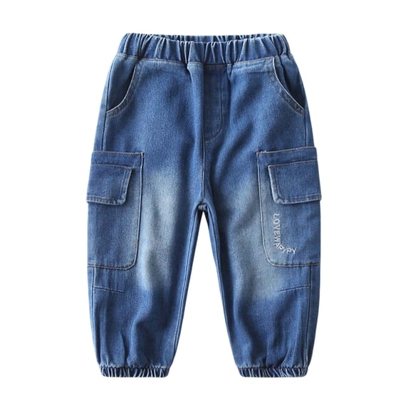REDARER Toddler Boys' Washed Denim Cargo Joggers, Elastic Waist Multi-Pocket Casual School & Everyday Wear Jeans,6-7 Years