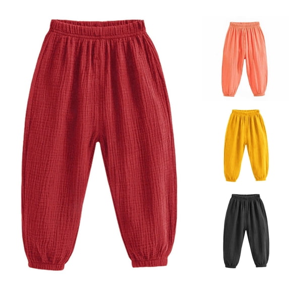 REDARER Toddler Crinkle Cotton Harem Pants Elastic Waist Ankle Soft Breathable Summer Casual Kids Long Trousers,2-3 Years