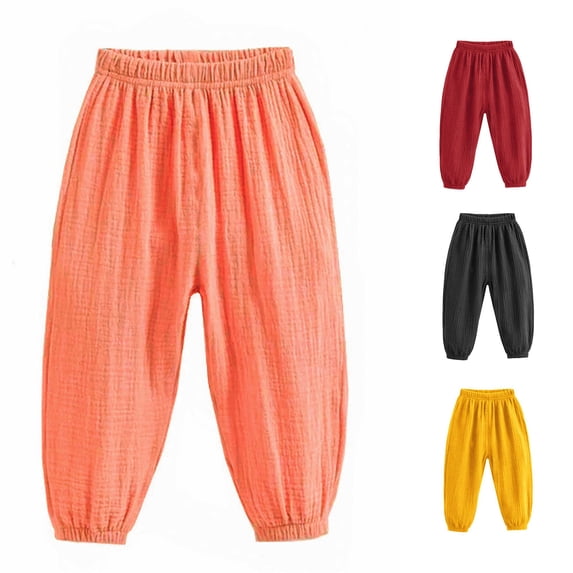 REDARER Toddler Crinkle Cotton Harem Pants Elastic Waist Ankle Soft Breathable Summer Casual Kids Long Trousers,3-4 Years