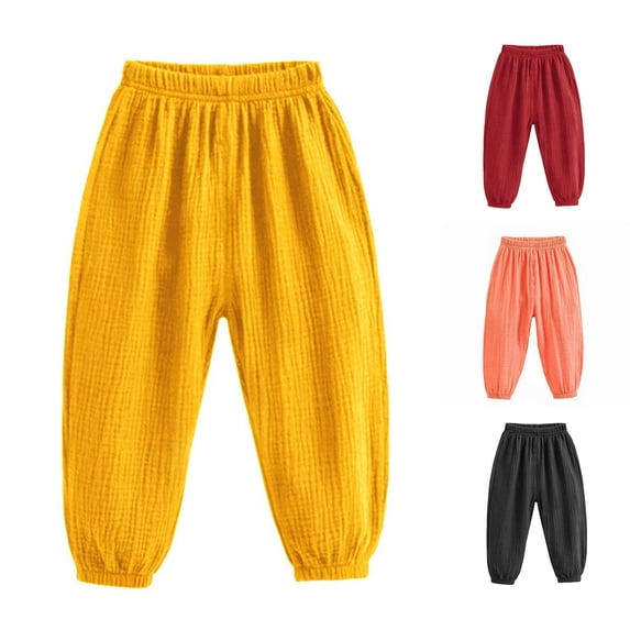 REDARER Toddler Crinkle Cotton Harem Pants Elastic Waist Ankle Soft Breathable Summer Casual Kids Long Trousers,7-8 Years