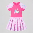 thumbnail image 1 of REDARER Toddler Girls' 1-Piece Swim Dress – Bunny Print Short-Sleeve Rash Guard + Ruffled Skirt, Cute Beach Bathing Suit,2-3 Years, 1 of 9