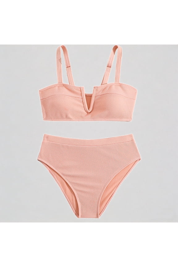 Toddler Girls' 2-Piece Bikini Set – Blush Textured Design, High-Waist Bottom & Adjustable Straps, Stylish Summer Beach Pool Swimsuit,10-11 Years