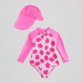 thumbnail image 1 of REDARER Toddler Girls' 2-Piece Swim Set – Floral Print Long-Sleeve Rash Guard + Matching Swim Cap, Adorable Beach Swimwear,9-12 Months, 1 of 7
