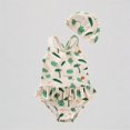 thumbnail image 1 of REDARER Toddler Girls' 2-Piece Swim Set – Neutral Rainbow Print Sleeveless Ruffled Swimsuit + Matching Swim Cap, Adorable Beach Swimwear,5-6 Years, 1 of 8