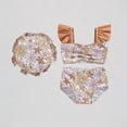thumbnail image 1 of REDARER Toddler Girls 3-Piece Swim Set – Daisy & Wave Print Bikini, Ruffled Shoulder Top & Matching Cover-Up, Cute Style for Summer Beach Play,18-24 Months, 1 of 3