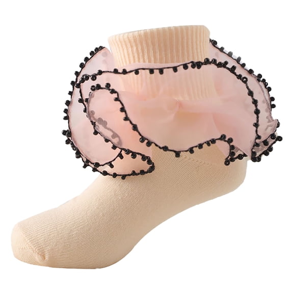 REDARER Toddler Girls' Ankle Socks with Pearl-Trimmed Lace Ruffle Soft Cotton Non- Floor Socks for Dress Up & Formal Occasions,4-6 Years