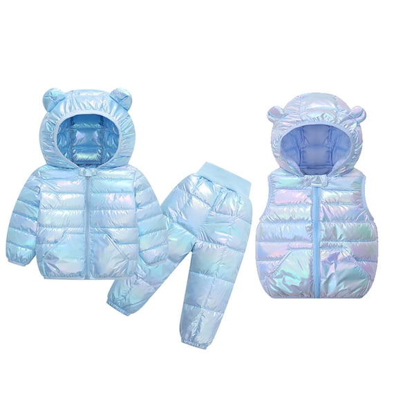 REDARER Toddler Girls Boys Winter Long Sleeve Bear Ear Solid Color Warm Tops Pants Vest 3PCS Outfits Clothes Set,Kids Clothing,Size:6-12 Months