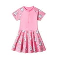 thumbnail image 1 of REDARER Toddler Girls Bunny Print One-Piece Skirted Swimsuit Short Sleeve Front Zip UPF 50+ Rash Guard,5-6 Years, 1 of 9