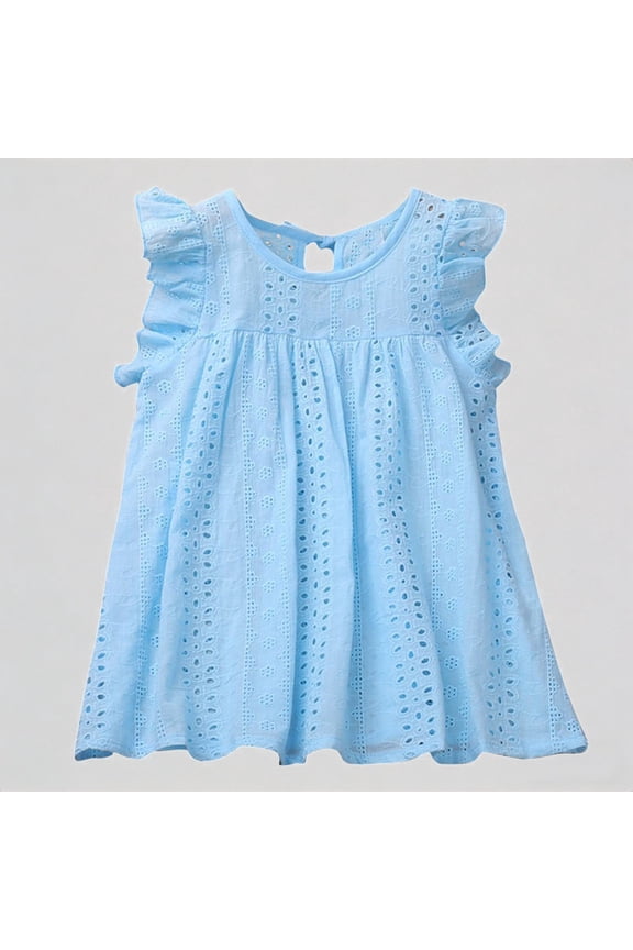 Toddler Girls' Eyelet Lace Dress, Ruffle Fly Sleeve Summer Dress, Casual Princess Dress for Kids,7-8 Years