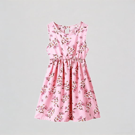 REDARER Toddler Girls' Floral Print Sundress, Crew Neck Sleeveless Ruched Waist Dress, Summer Casual Beach & Party Dress for Kids,10-12 Years