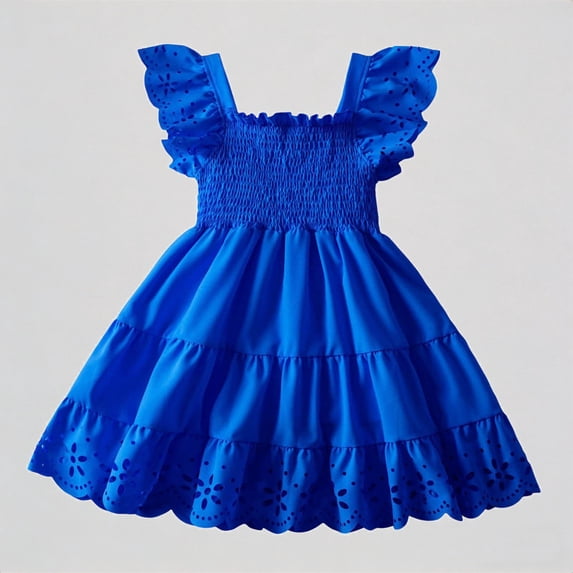 REDARER Toddler Girls' Flutter Sleeve Smocked Dress, Tiered Ruffle Eyelet Trim Dress, Summer Casual Party Dance Dress for Kids,2-3 Years