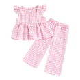 thumbnail image 1 of REDARER Toddler Girls Gingham 2-Piece Outfit, Flutter Sleeve Top & Pants Casual Summer Set,2-3 Years, 1 of 4