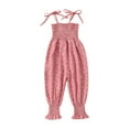 thumbnail image 1 of REDARER Toddler Girls' Heart Print Jumpsuit Smocked Bodice Tie Straps with Ruffled Summer Outfit,6-12 Months, 1 of 6