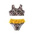 thumbnail image 1 of REDARER Toddler Girls Leopard Print Two Piece Swimsuit with Yellow Ruffled Skirted Bottoms for Summer Beach Wear,12-18 Months, 1 of 8